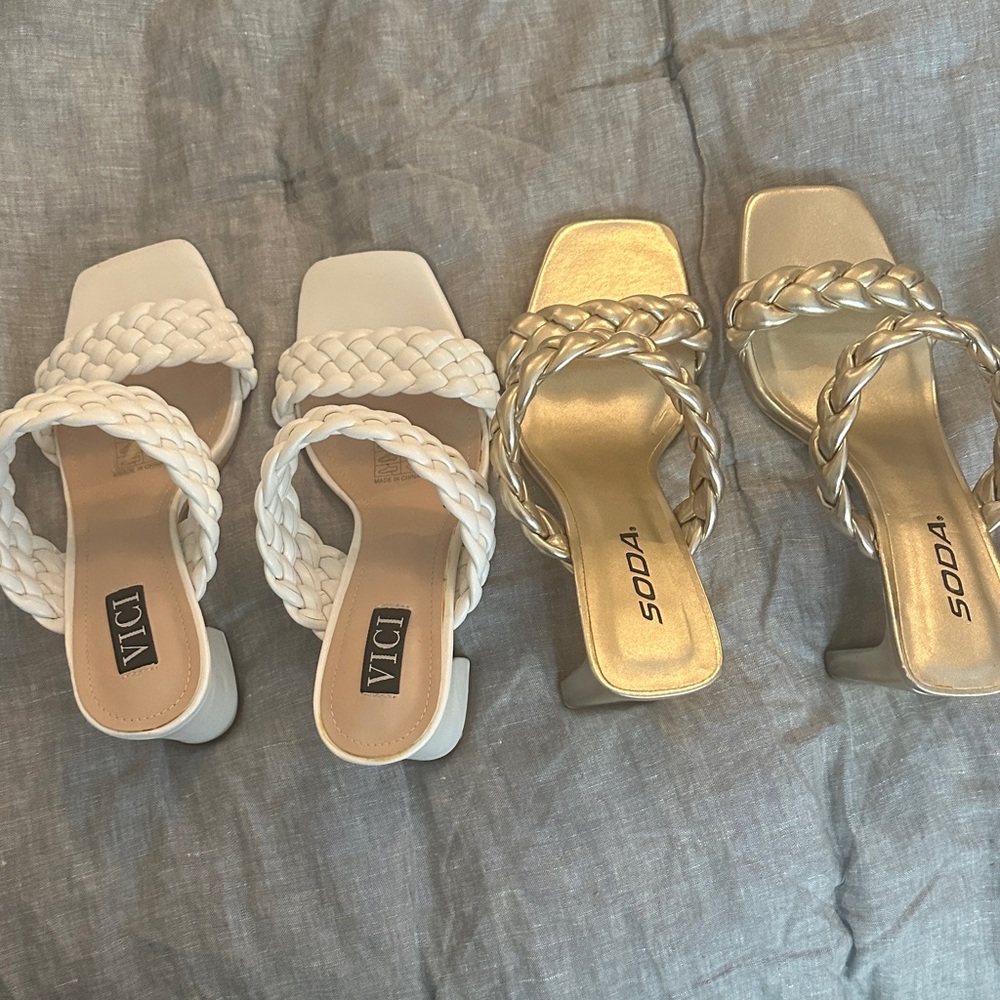 Vici Braided Strap Heels - Cream and Gold